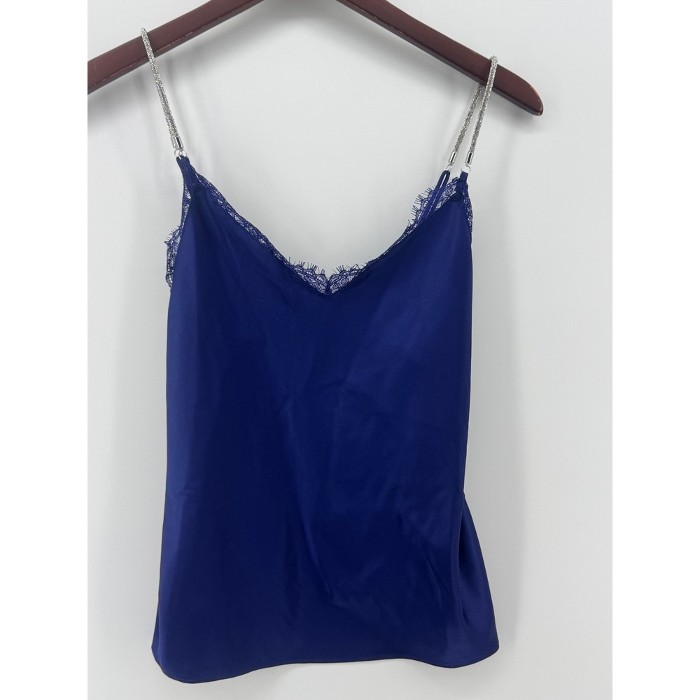 Victoria's Secret Royal Blue Lace Trim‎ Cami Tank Top Sparkle Straps Sz S